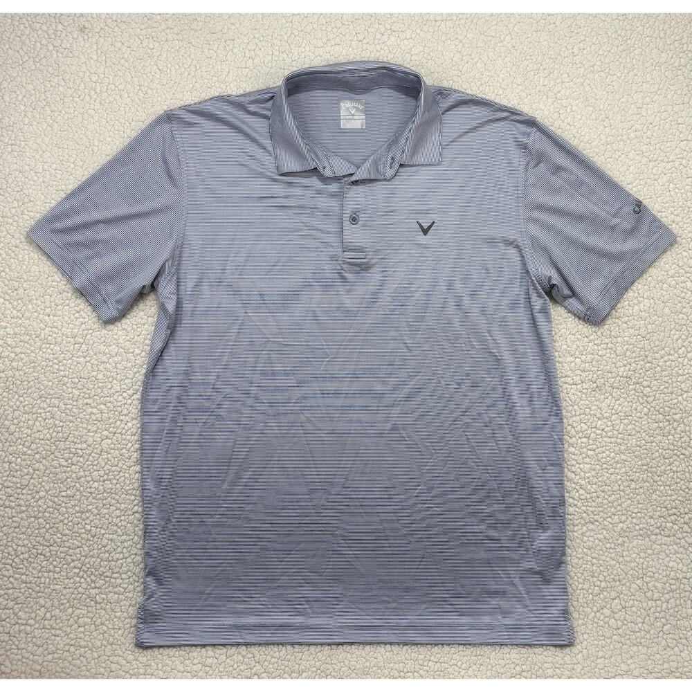 Callaway Opti Dri Golf Polo Shirt Mens Large Blue Stripe Performance Stretch
